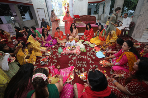 Women celebrating Karwa Chauth in Jammu