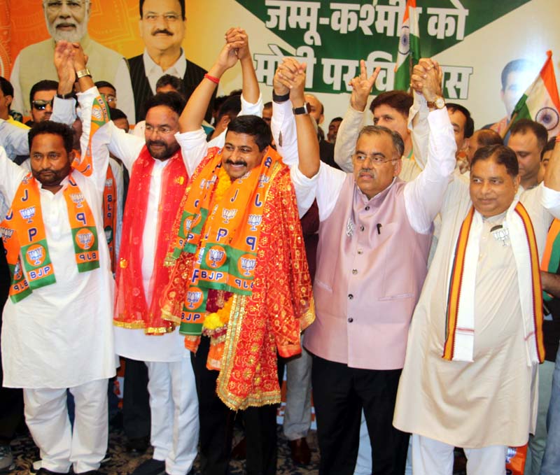 Union Minister, G K Reddy, BJP national general secretary, Tarun Chugh and party working president, Sat Sharma in  Jammu