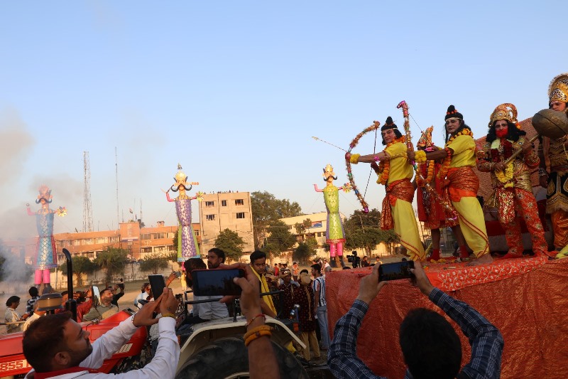 An effigy of demon king ravana on the occassion of dussehra festival at parade ground, in jammu.