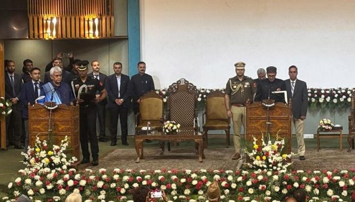 J&K LG Manoj Sinha administers oath of office and secrecy to Omar Abdullah, five ministers