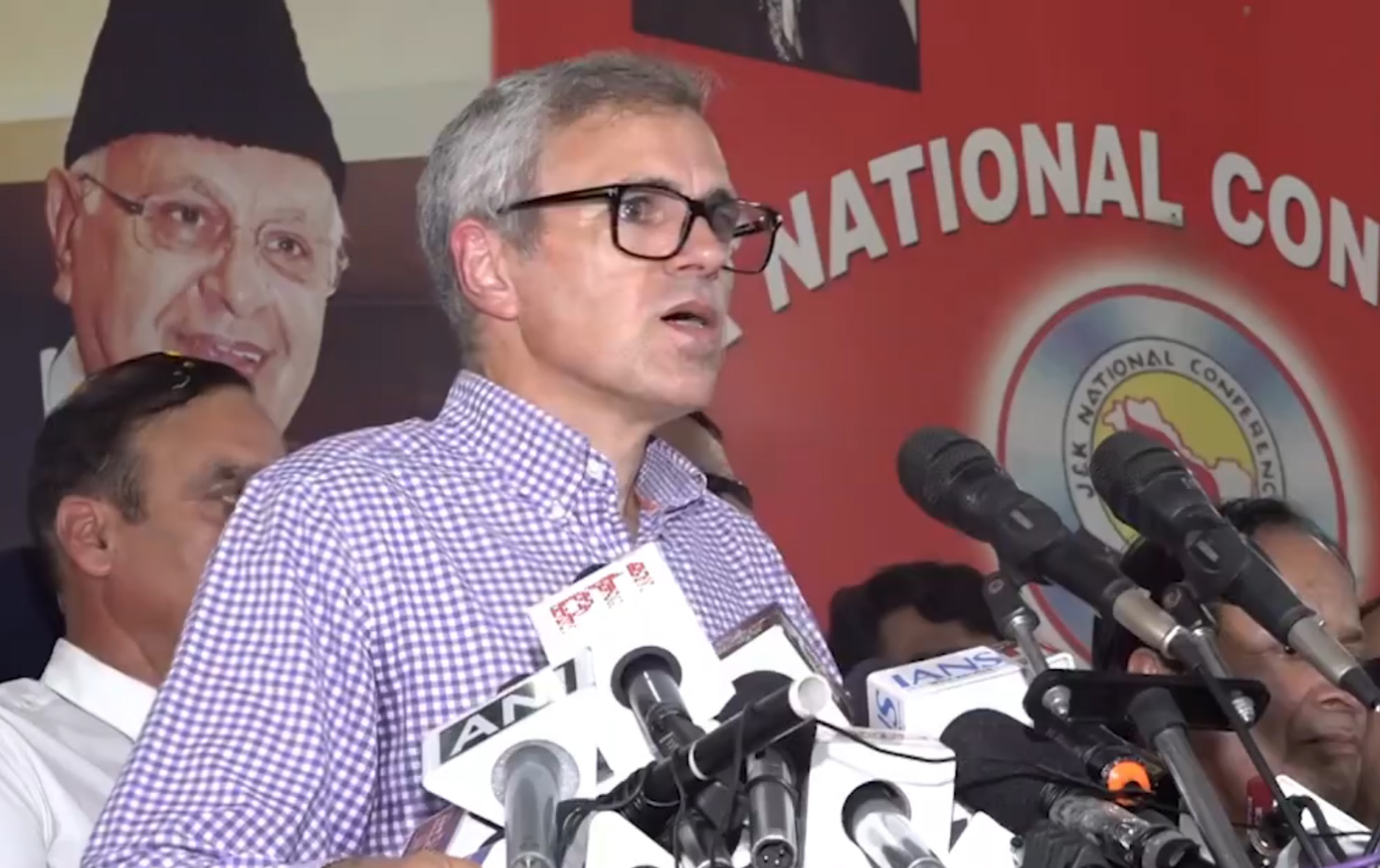 Omar Abdullah adressing party workers in Jammu