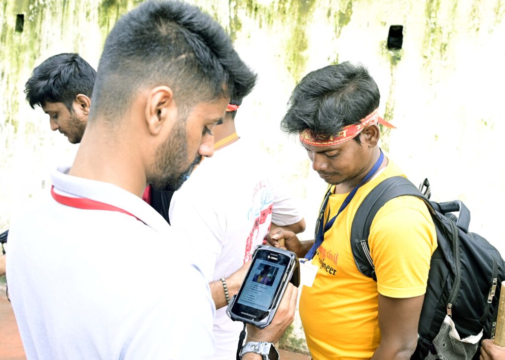 A pilgrim with an RFID card is being checked for Shri Mata Vaishnodevi Yatra