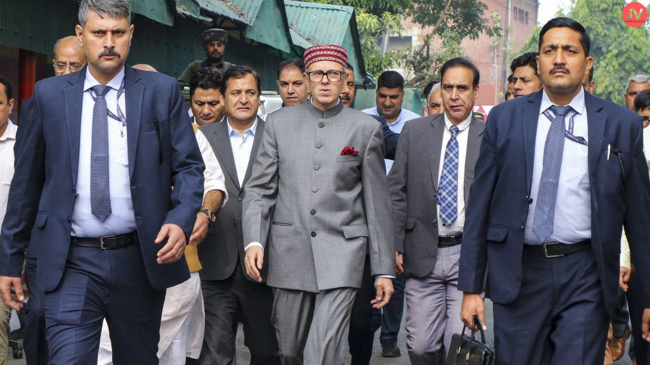 Jammu and Kashmir Chief Minister Omar Abdullah arrive for a visit to the Civil Secretariat, in Jammu