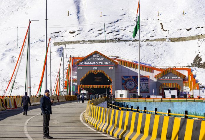 Security officials deployed near the z-morh tunnel ahead of its inauguration by prime minister narendra modi, in ganderbal district, j&k