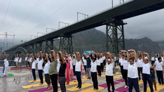 International yoga day 2025 celebrated at highest railway bridge in the world, chenab rail bridge