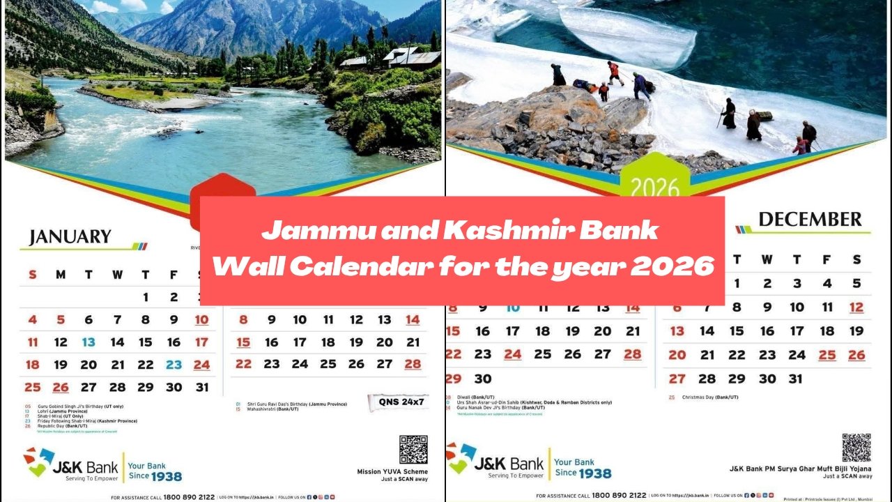 Jammu and Kashmir Bank Wall Calendar for the year 2026