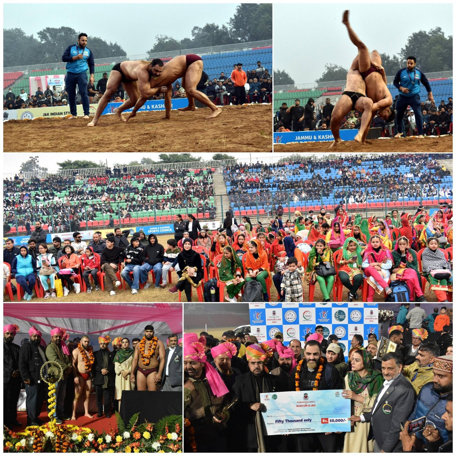 International Kushti Dangal 2025: Rustam-e-Jammu & Kashmir Title Crowned at Maulana Azad Stadium