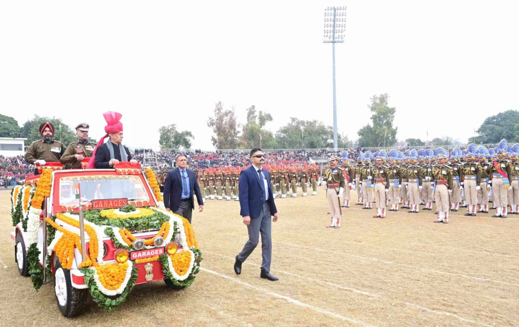 The lieutenant governor inspected the contingents of the republic day parade and took the ceremonial salute.