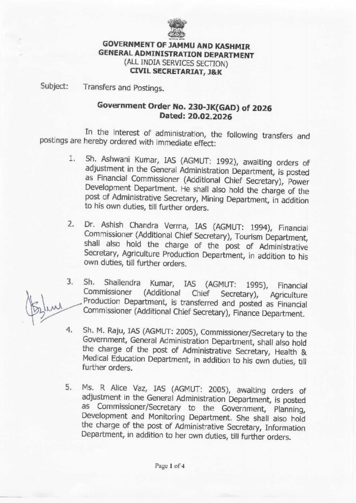 Jammu & kashmir announces major bureaucratic shake-up: 22 officers transferred in big administrative reshuffle 1 Jammu and kashmir administrative pdf