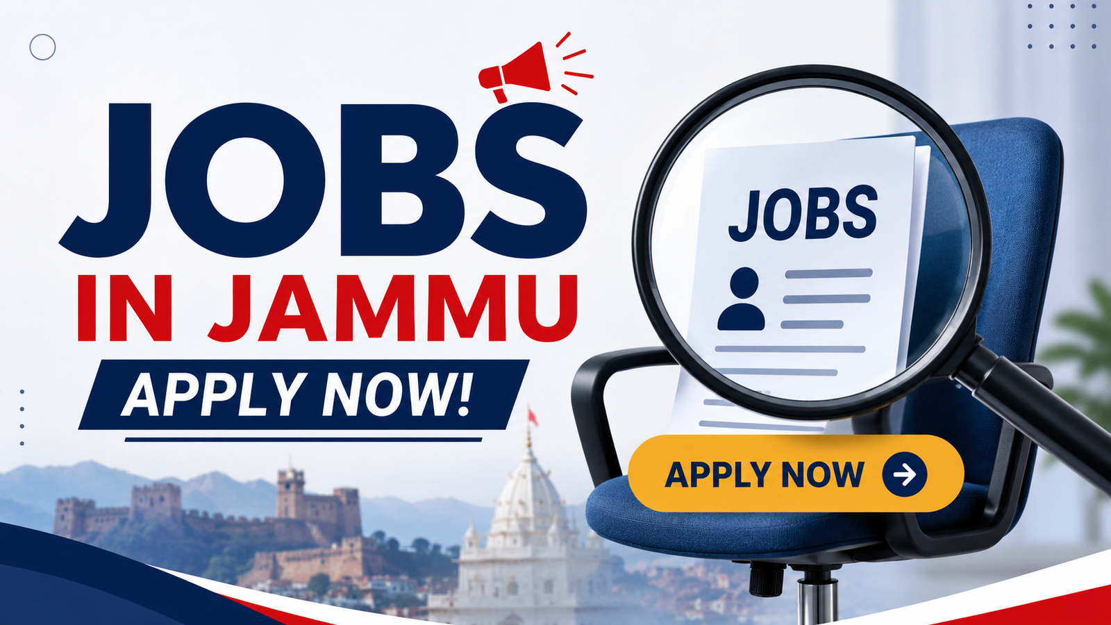 Latest job openings in Jammu with Apply Now banner and modern hiring graphic