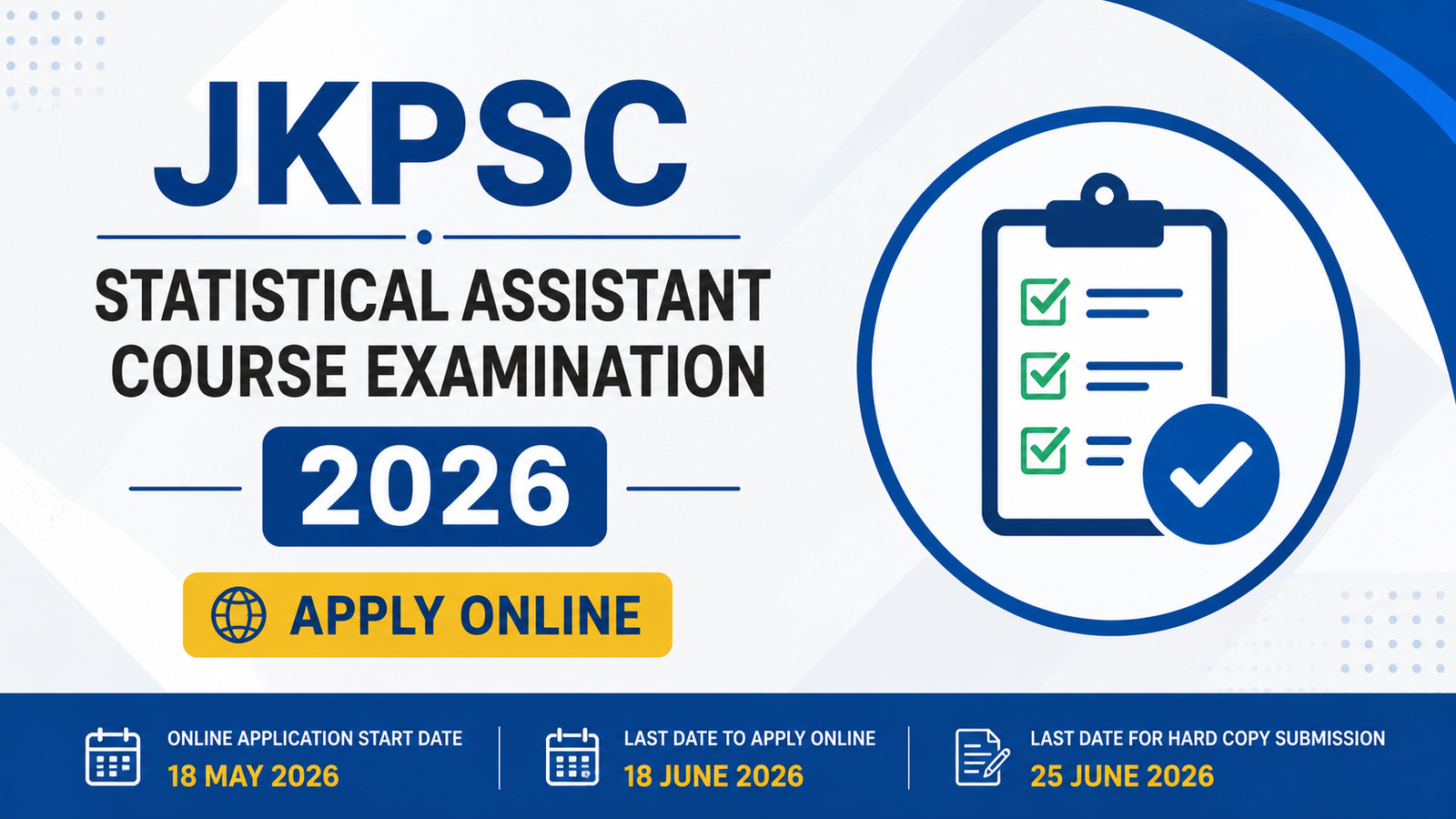 JKPSC Statistical Assistant Course Examination 2026 apply online official notification image
