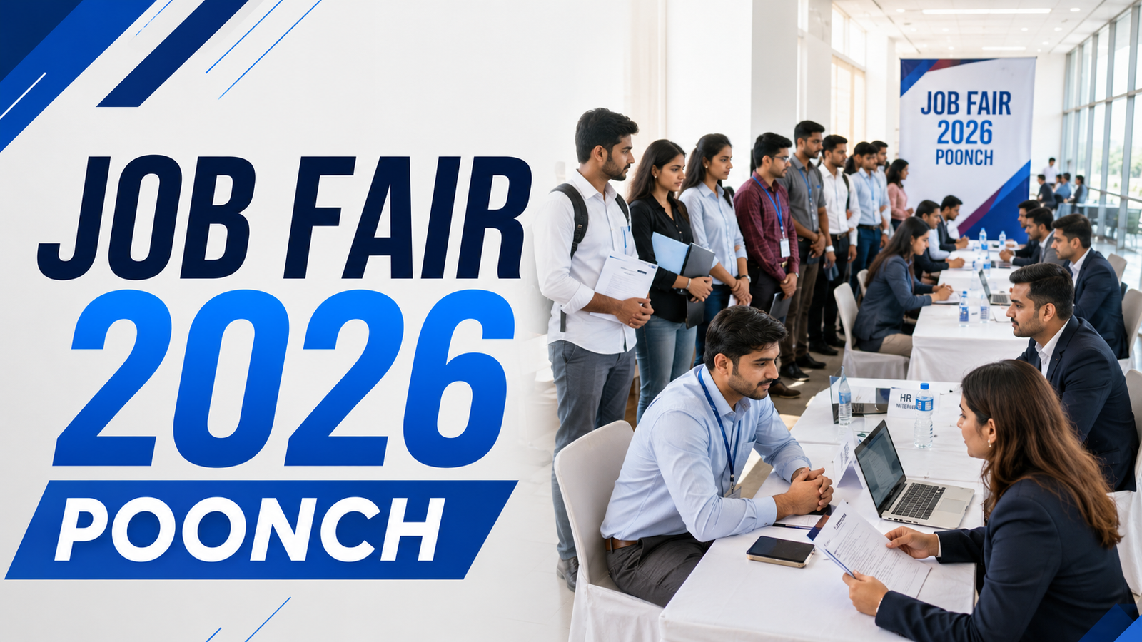Job Fair 2026 Poonch banner design with black and blue theme featuring the title Job Fair 2026 Poonch