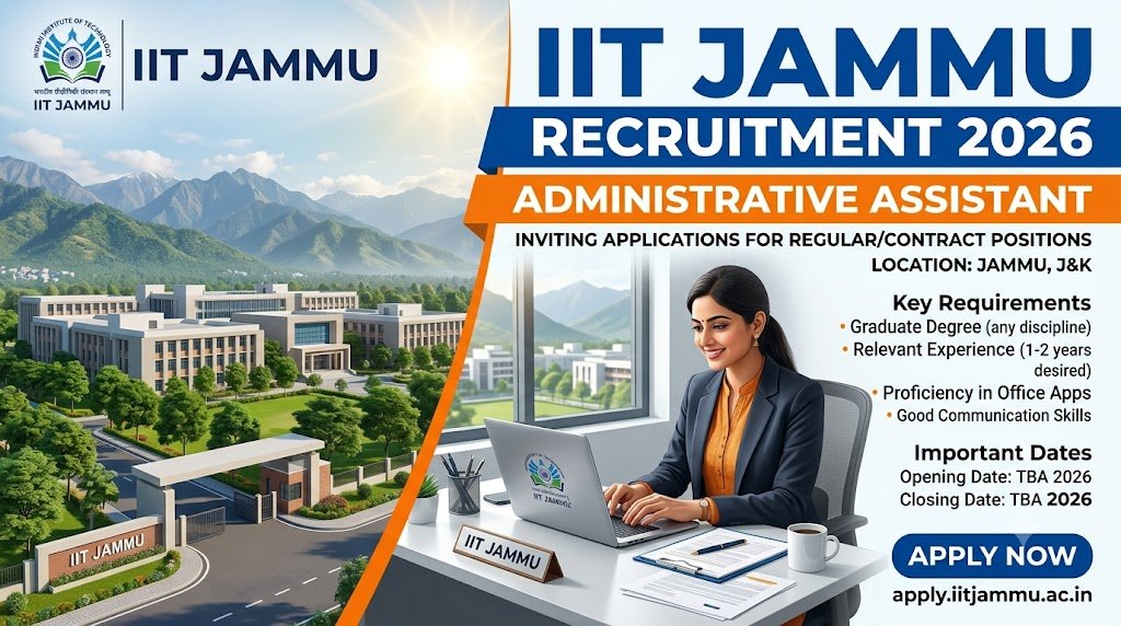 IIT Jammu Recruitment 2026 notification for Administrative Assistant vacancy apply online details eligibility salary