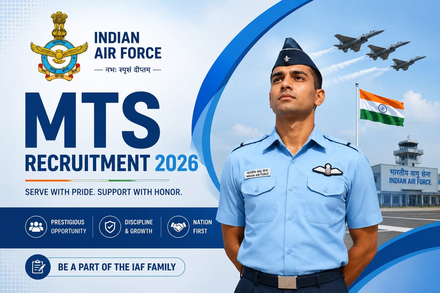 Indian Air Force MTS Recruitment 2026 notification for 06 Multi Tasking Staff posts under Group C civilian vacancy with 10th pass eligibility and offline application process