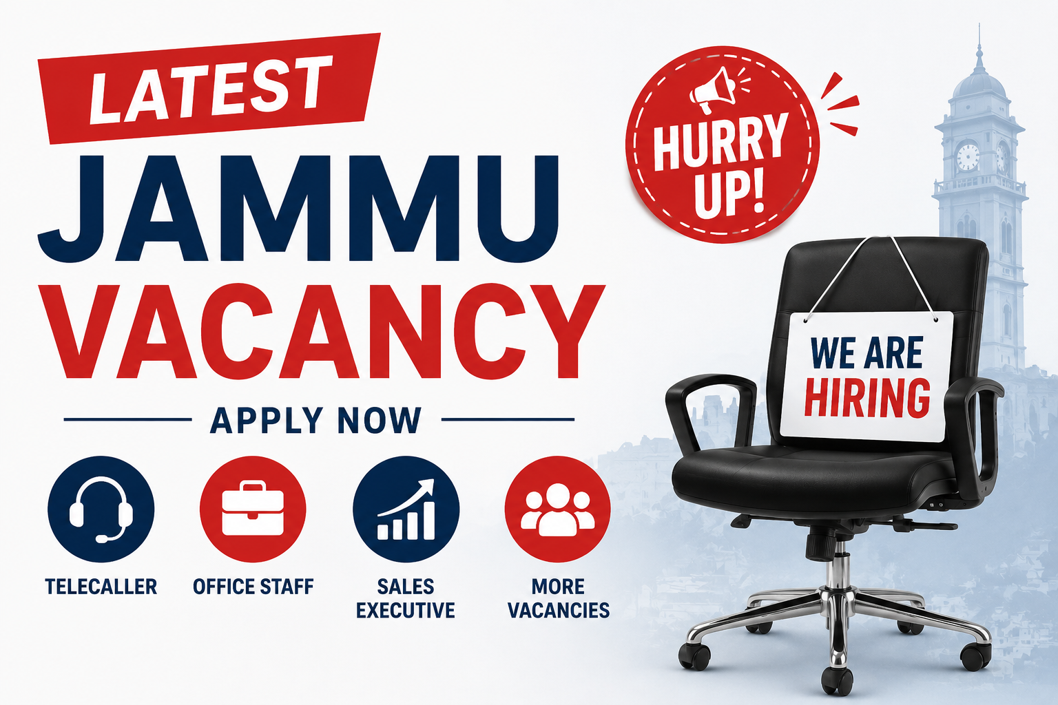 Jammu job openings 2026 for telecaller, office staff and sales positions in private companies.