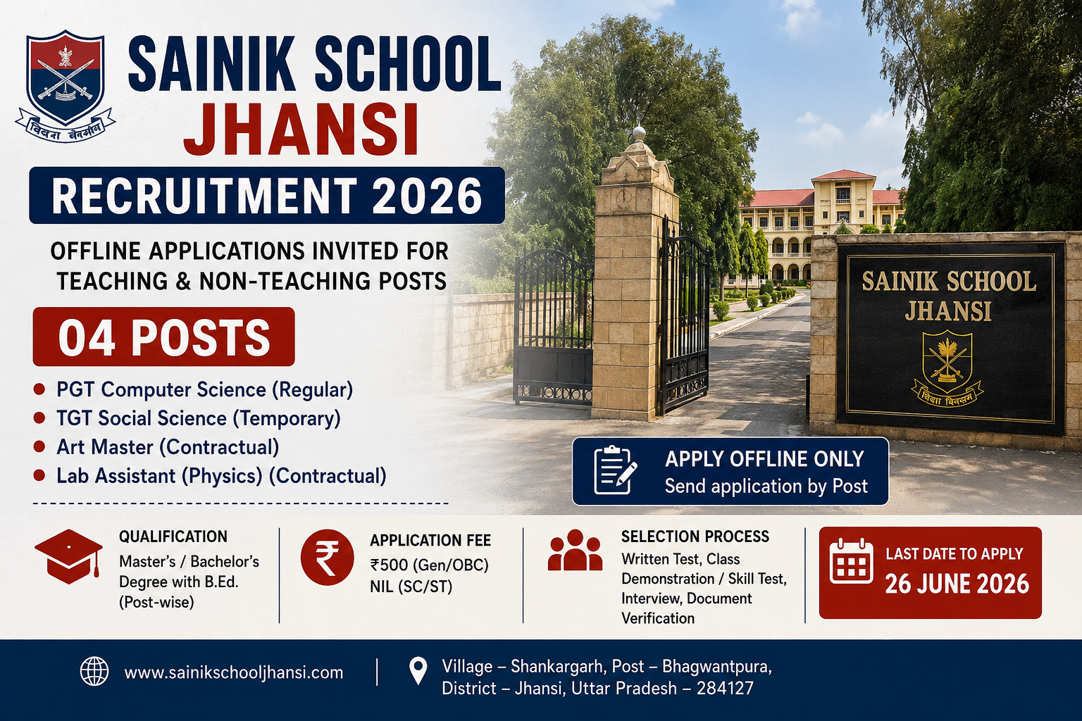 sainik-school-jhansi-recruitment-2026-offline-vacancy-banner