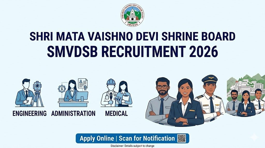SMVDSB Recruitment 2026 notification for 105 vacancies released by Shri Mata Vaishno Devi Shrine Board Katra