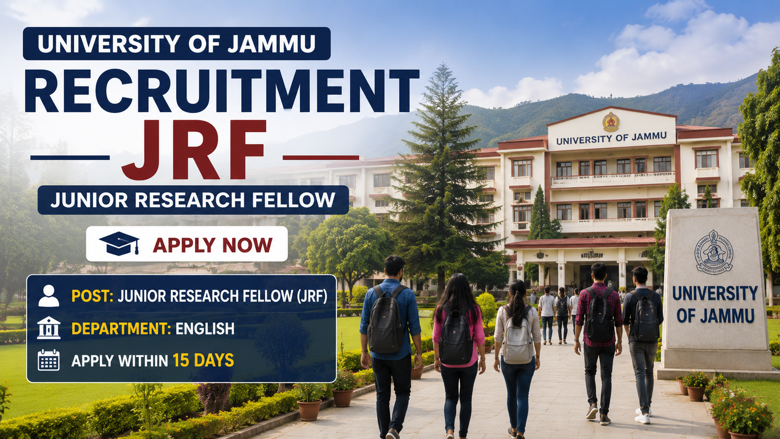 University of Jammu JRF Recruitment 2026 campus view with students and academic research environment at Bhaderwah Campus Jammu