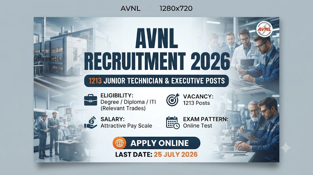 AVNL Recruitment 2026 notification for 1213 Junior Technician and Executive posts