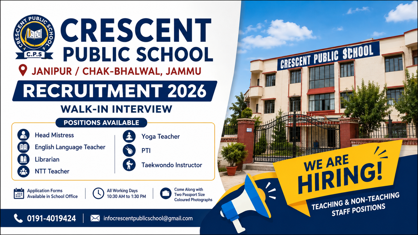 Crescent Public School Jammu Recruitment 2026 notification
