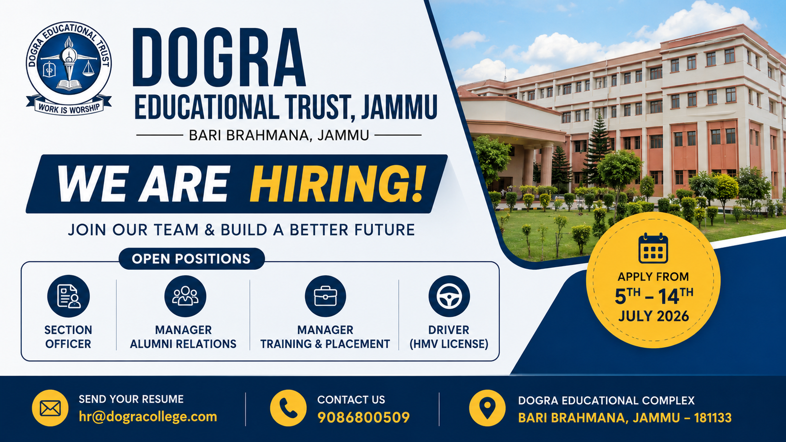 Dogra Educational Trust Jammu hiring announcement