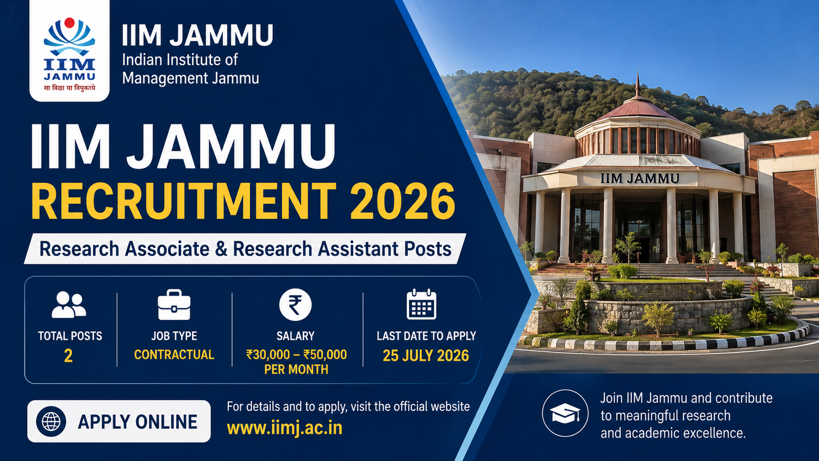 IIM Jammu Recruitment 2026 Research Associate and Research Assistant Jobs