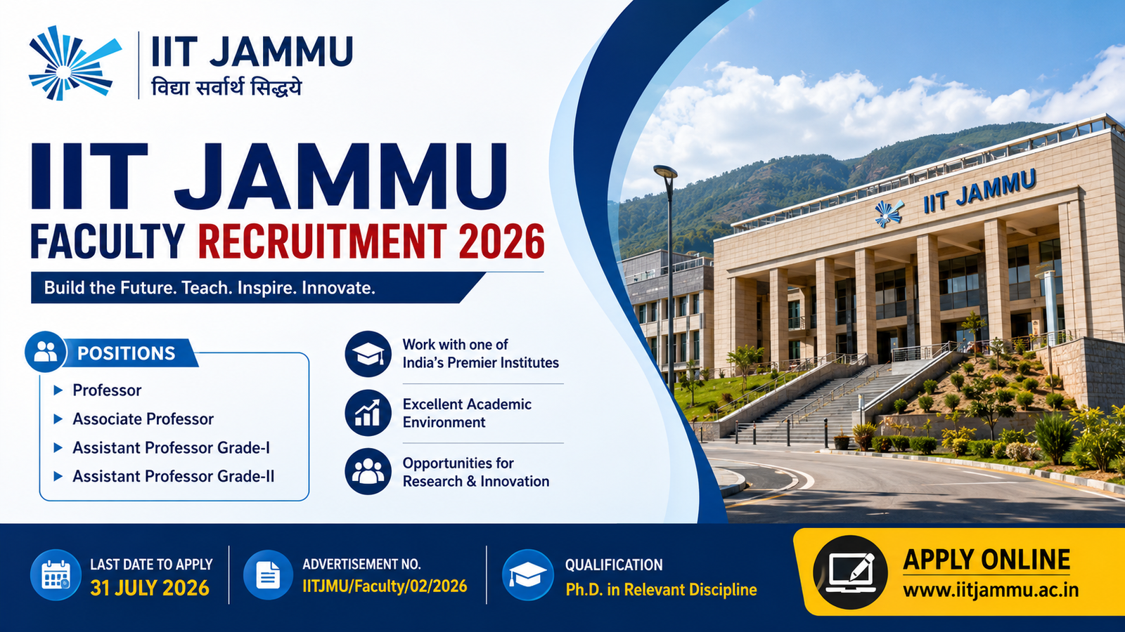 IIT Jammu Faculty Recruitment 2026 notification for Professor and Assistant Professor posts