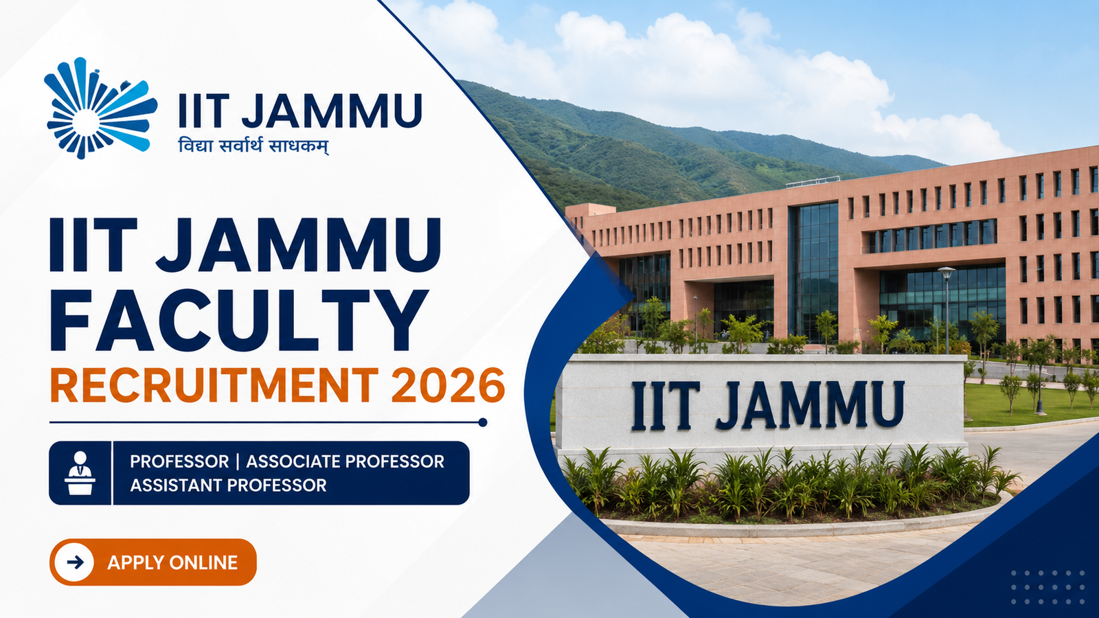 IIT Jammu Faculty Recruitment 2026 notification for Professor, Associate Professor and Assistant Professor posts
