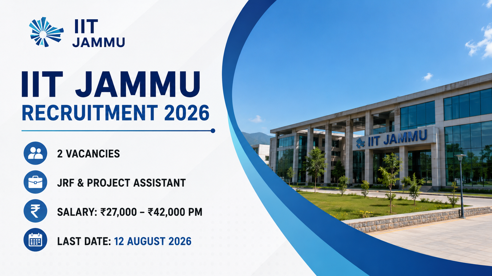 IIT Jammu Recruitment 2026 notification for Junior Research Fellow (JRF) and Project Assistant vacancies