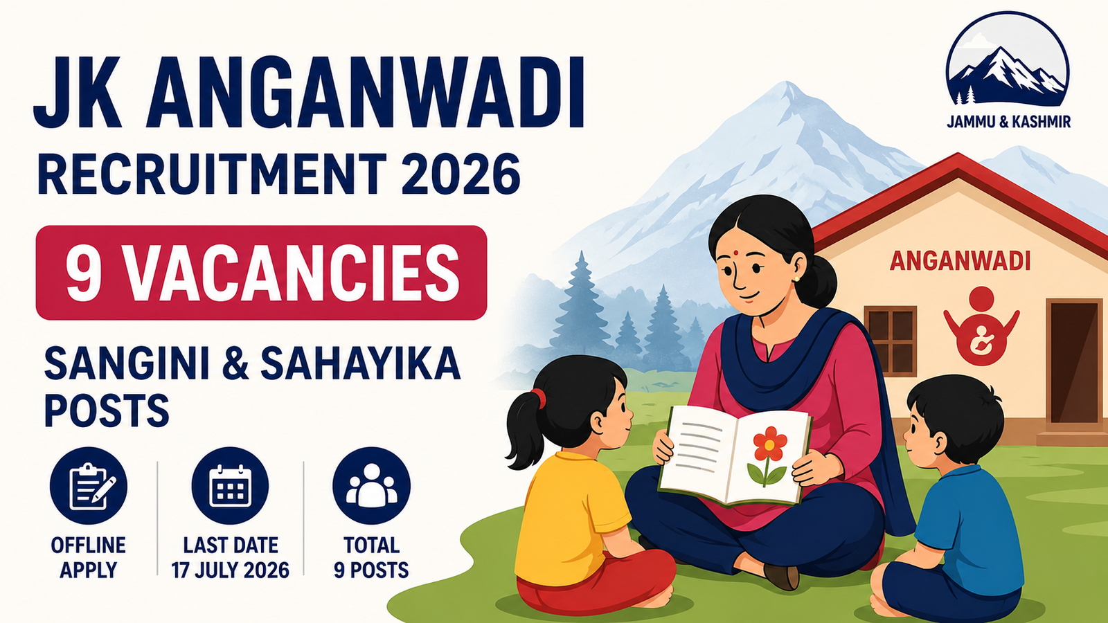 JK Anganwadi Recruitment 2026 notification banner for 9 Sangini and Sahayika vacancies