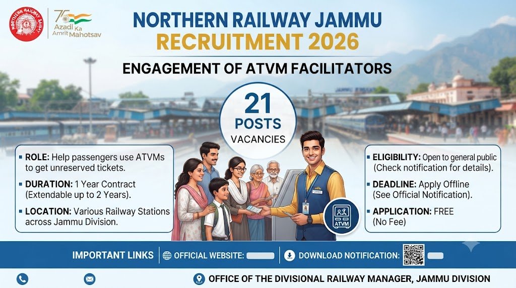 Northern Railway Jammu Recruitment 2026 notification for 21 ATVM Facilitator posts
