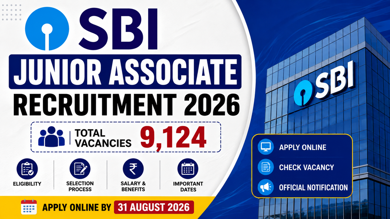 SBI Junior Associate Recruitment 2026 notification for 9,124 Clerk vacancies