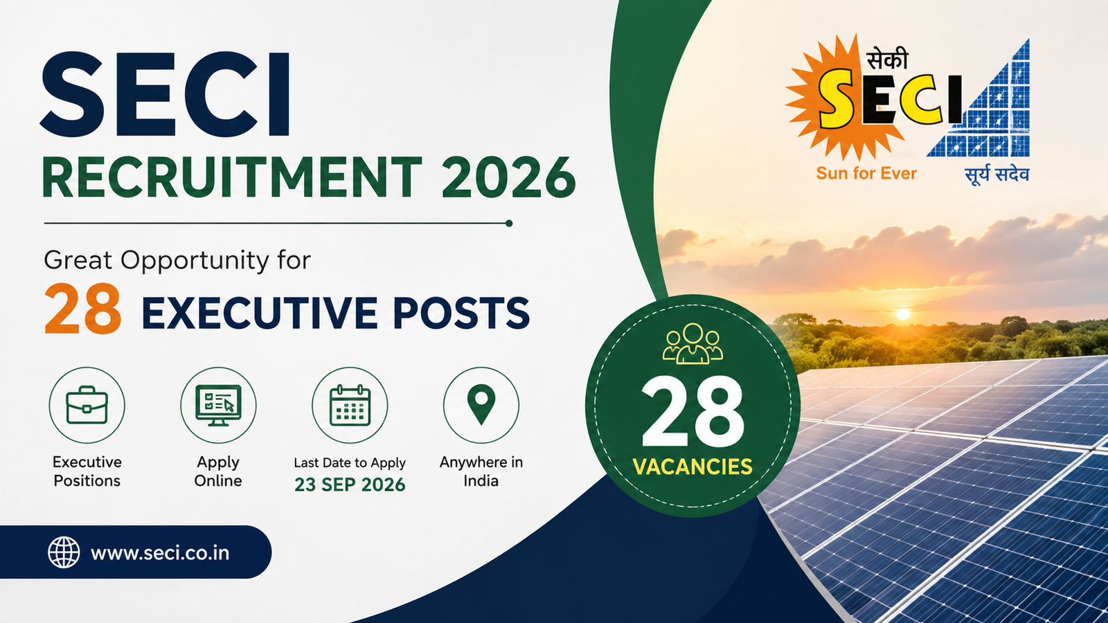 SECI Recruitment 2026 for 28 executive posts